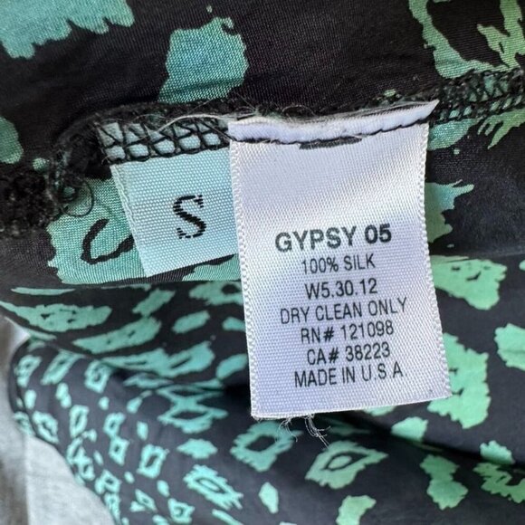 Vintage Y2k Gypsy 05 100% Silk Black Green Tribal Print Maxi Sun Dress Size S - Picture 12 of 12